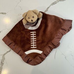 Bearington Bear Baby Football Sports  Bow Brown Satin Blankie Plush